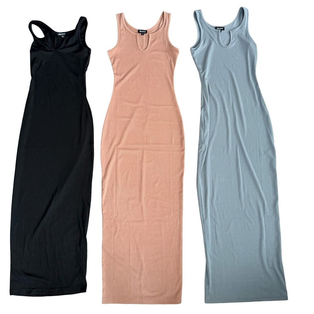 Edges of Her Maxi Dresses Black Brown Blue Ribbed Notched Neck Womens XS - Picture 2 of 7